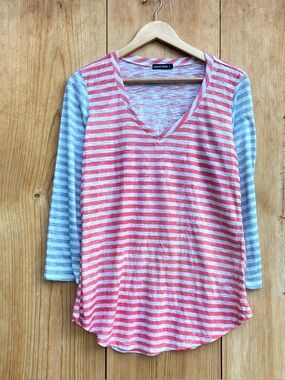 David Cline Striped V-Neck Tee Shirt Sz Large